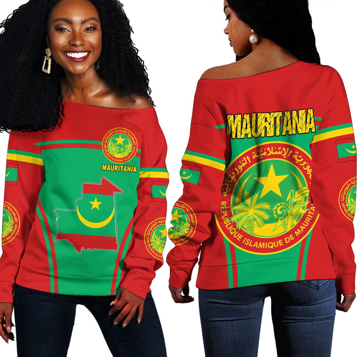 Africa Zone Clothing -  Mauritania Active Flag Off Shoulder Sweater A35