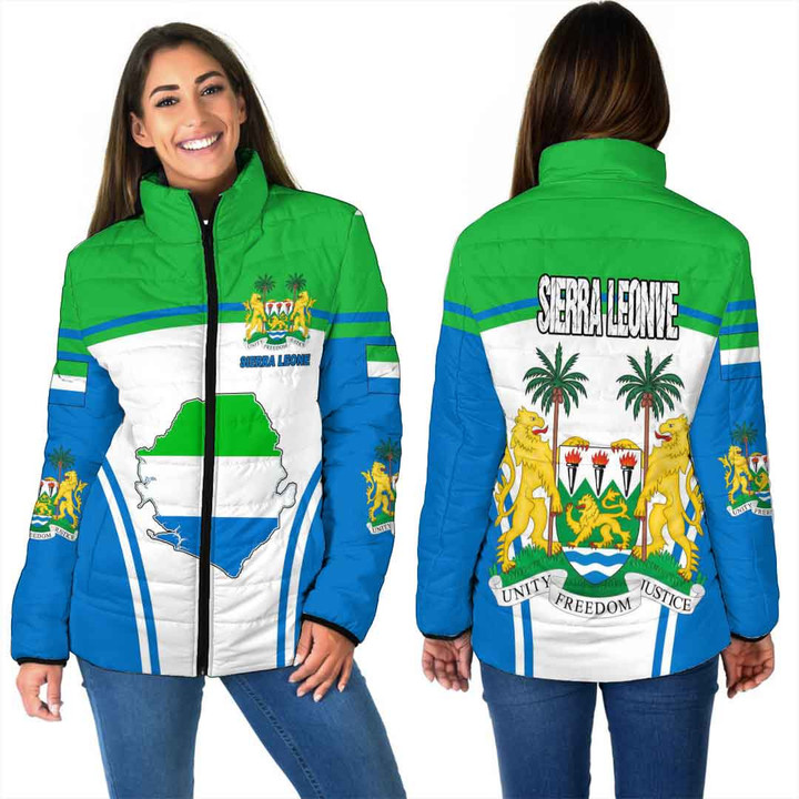Africa Zone Clothing - Sierra Leone Active Flag Women Padded Jacket a35