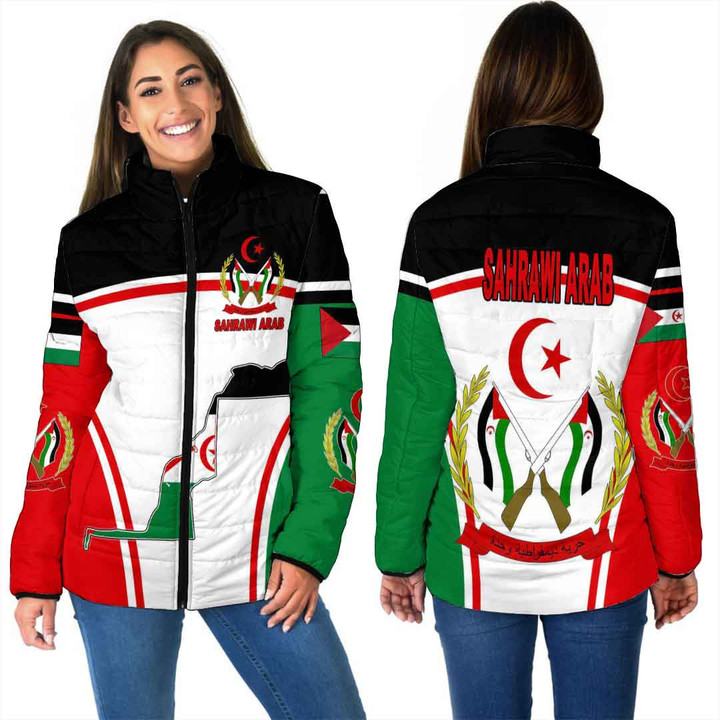 Africa Zone Clothing - Sahrawi Arab Active Flag Women Padded Jacket a35