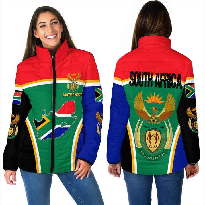 Africa Zone Clothing - South Africa Active Flag Women Padded Jacket a35