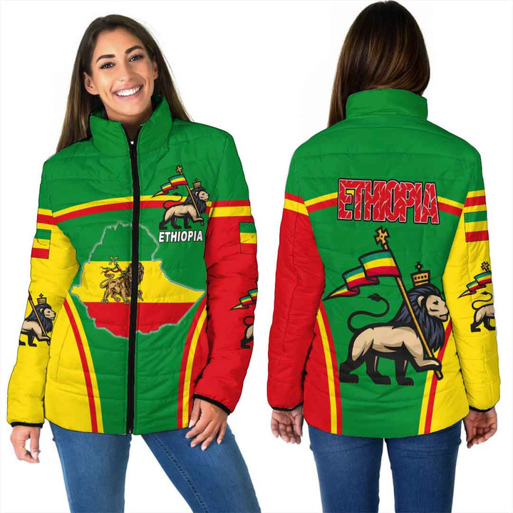 Africa Zone Clothing - Ethiopia Lion Active Flag Women Padded Jacket a35