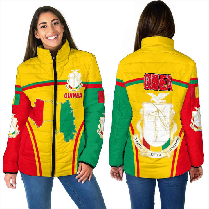 Africa Zone Clothing - Guinea Active Flag Women Padded Jacket a35