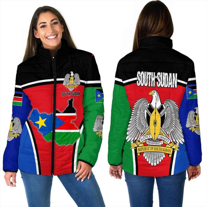 Africa Zone Clothing - South Sudan Active Flag Women Padded Jacket a35