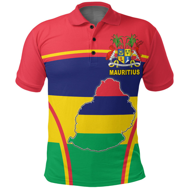 Africa Zone Clothing - Mauritius Active Flag Polo Shirt A35