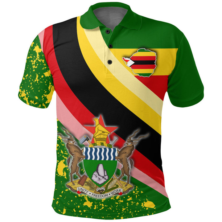 Africa Zone Clothing - Zimbabwe Special Flag Polo Shirt A35