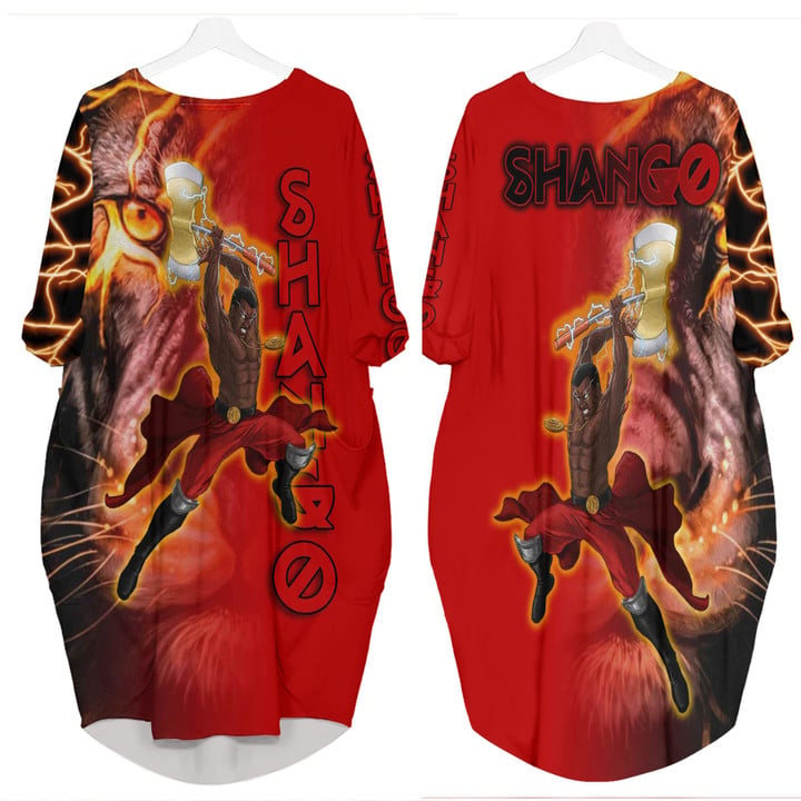 Africa Zone Clothing - Orisha Shango Lion Batwing Pocket Dress A35 | Africa Zone
