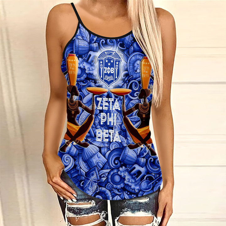 Africa Zone Clothing - Zeta Phi Beta Style Painting and Pattern Africa Criss Cross Tanktop A35 | Africa Zone