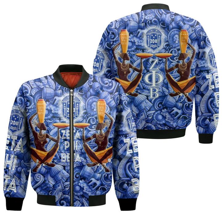 Africa Zone Clothing - Zeta Phi Beta Style Painting and Pattern Africa Zip Bomber Jacket A35 | Africa Zone