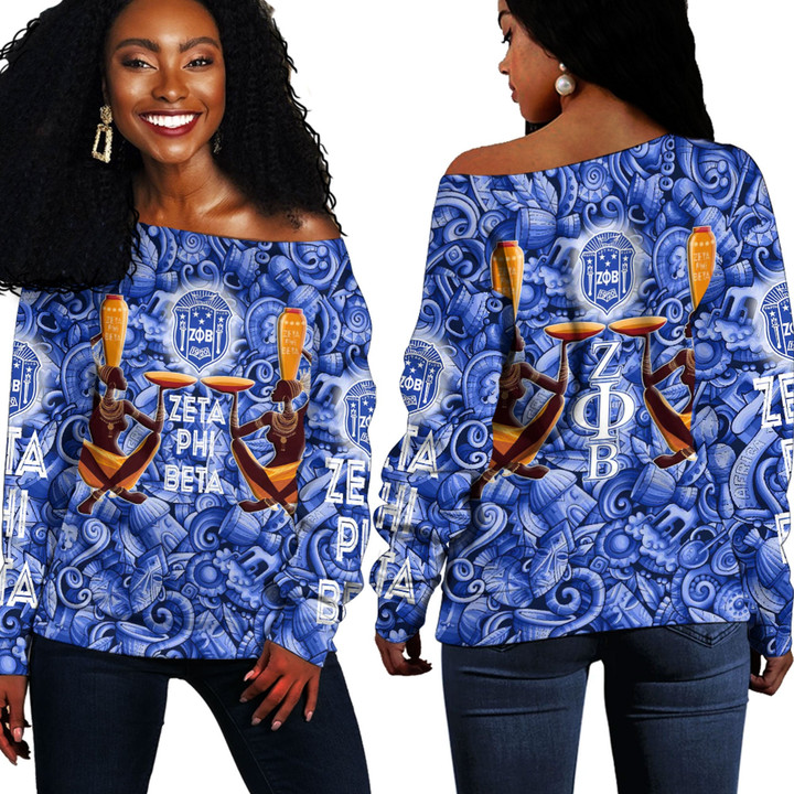 Africa Zone Clothing - Zeta Phi Beta Style Painting and Pattern Africa Off Shoulder Sweaters A35 | Africa Zone