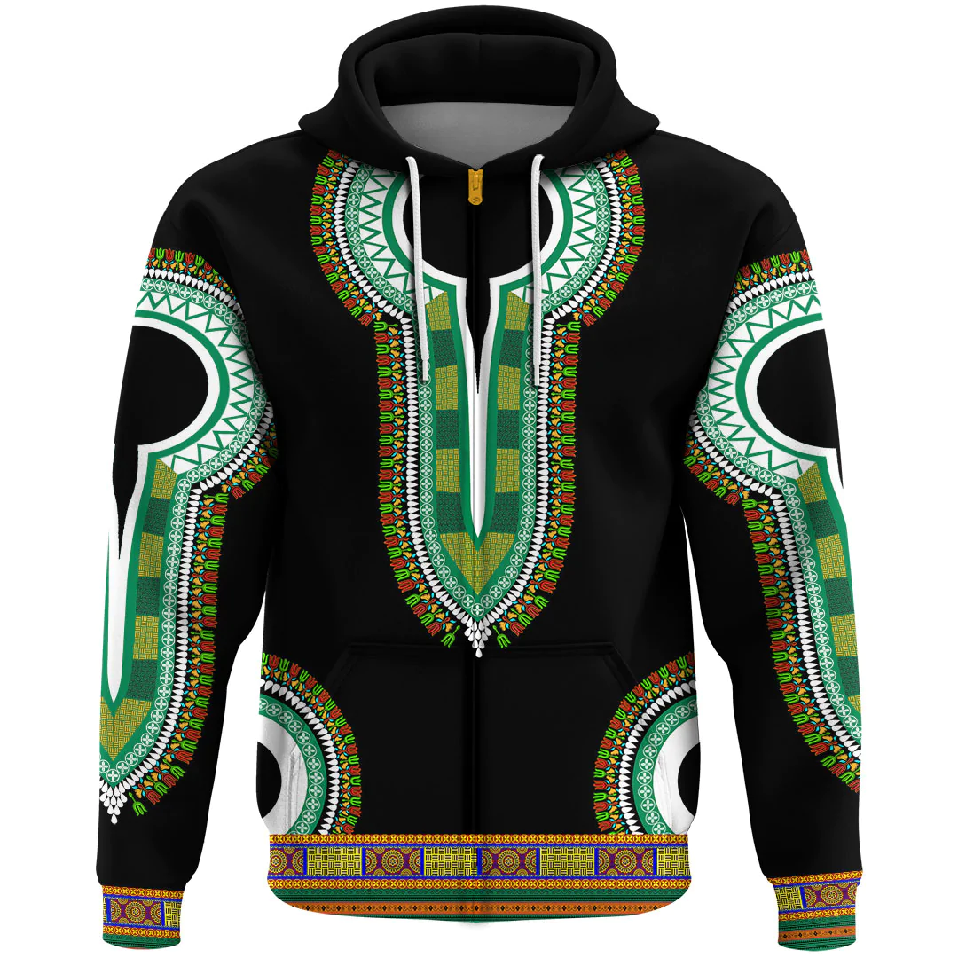 Africa Zone Clothing - Nigeria Dashiki Zip Hoodie A95