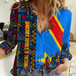 Africa Zone Clothing - Democratic Republic of the Congo Kente Pattern Women's Casual Shirt A94