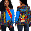 Africa Zone Clothing - Democratic Republic of the Congo Kente Pattern Off Shoulder Sweater A94
