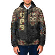 1sttheworld Clothing - Order of the Eastern Star Oldschool Tattoo Style - Skull and Roses - Hooded Padded Jacket A7 | 1sttheworld