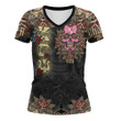 1sttheworld Clothing - Kappa Epsilon Psi Oldschool Tattoo Style - Skull and Roses - V-neck T-shirt A7 | 1sttheworld