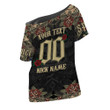 1sttheworld Clothing - Chi Eta Phi Oldschool Tattoo Style - Skull and Roses - Off Shoulder T-Shirt A7 | 1sttheworld
