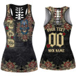 1sttheworld Clothing - Zeta Phi Beta Oldschool Tattoo Style - Skull and Roses - Hollow Tank Top A7 | 1sttheworld