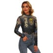 1sttheworld Clothing - Chi Eta Phi Oldschool Tattoo Style - Skull and Roses - Women's Stretchable Turtleneck Top A7 | 1sttheworld