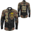 1sttheworld Clothing - Chi Eta Phi Oldschool Tattoo Style - Skull and Roses - Long Sleeve Button Shirt A7 | 1sttheworld