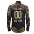 1sttheworld Clothing - Chi Eta Phi Oldschool Tattoo Style - Skull and Roses - Long Sleeve Button Shirt A7 | 1sttheworld