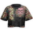 1sttheworld Clothing - Kappa Epsilon Psi Oldschool Tattoo Style - Skull and Roses - Croptop T-shirt A7 | 1sttheworld