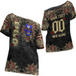 1sttheworld Clothing - Sigma Gamma Rho Oldschool Tattoo Style - Skull and Roses - Off Shoulder T-Shirt A7 | 1sttheworld