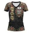 1sttheworld Clothing - Groove Phi Groove Oldschool Tattoo Style - Skull and Roses - V-neck T-shirt A7 | 1sttheworld