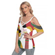 Africa Zone Clothing - Face Color Juneteenth Cold Shoulder T-shirt With Criss Cross Strips A95