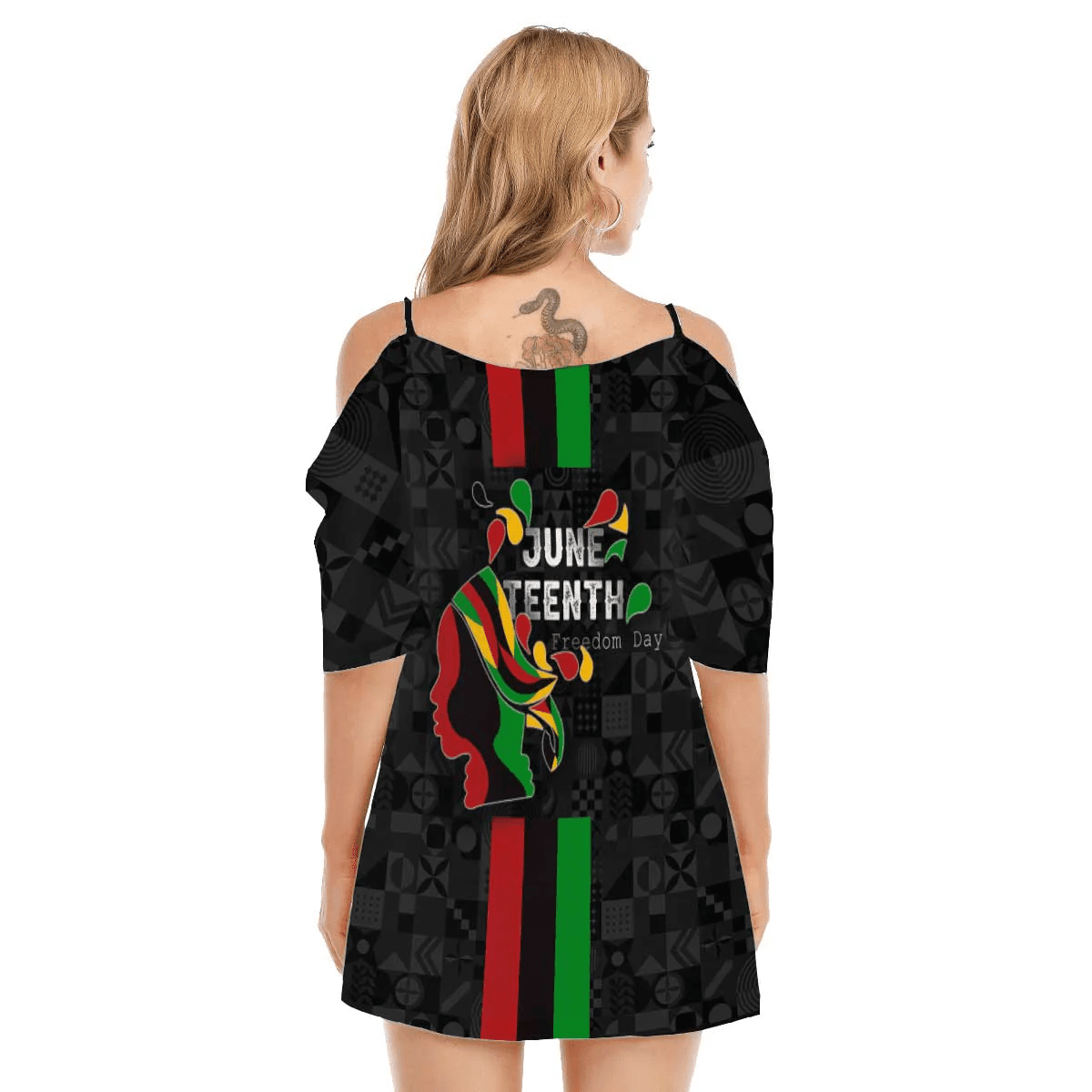 Africa Zone Clothing - Person Of Junteenth Off-shoulder Cami Dress A95