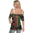 Africa Zone Clothing - Slogan Juneteenth Cold Shoulder T-shirt With Criss Cross Strips A95