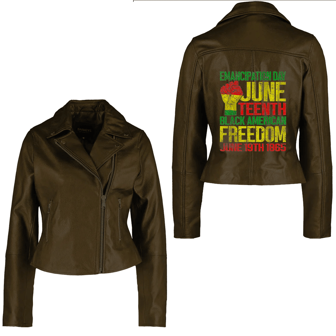 Africa Zone Clothing - Juneteenth Emancipation Day Black American Freedom June 19th Women's Leather Jacket A35