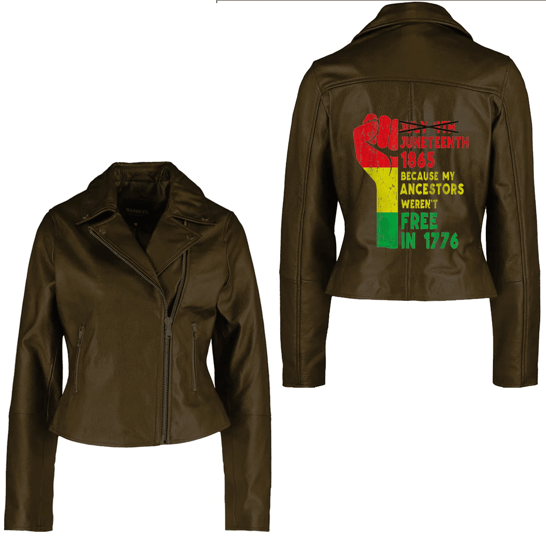 Africa Zone Clothing - Juneteenth My Ancestors Free Black African Flag Pride Fist Women's Leather Jacket A35