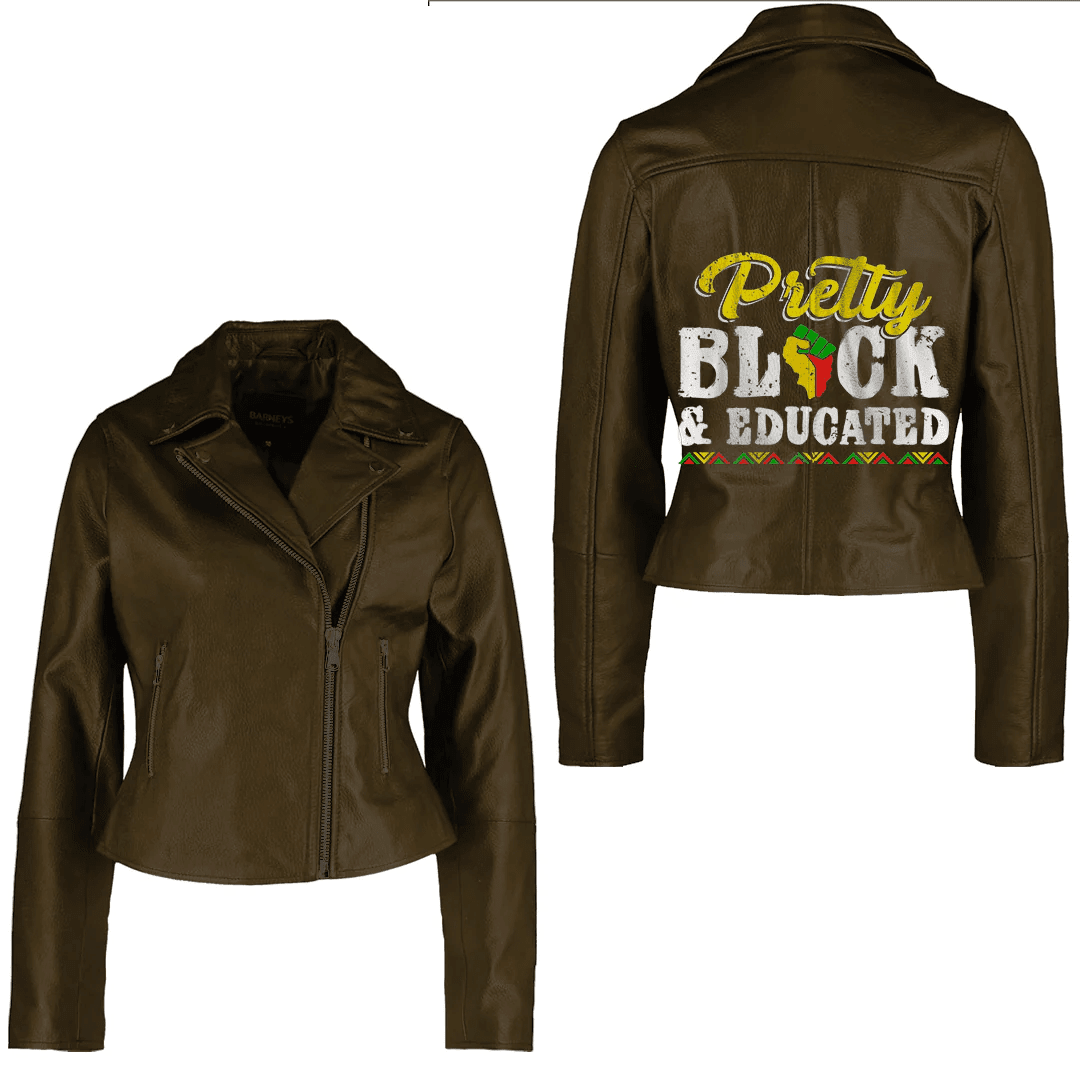Africa Zone Clothing - Pretty Black And Educated Black African American Juneteenth Women's Leather Jacket A35
