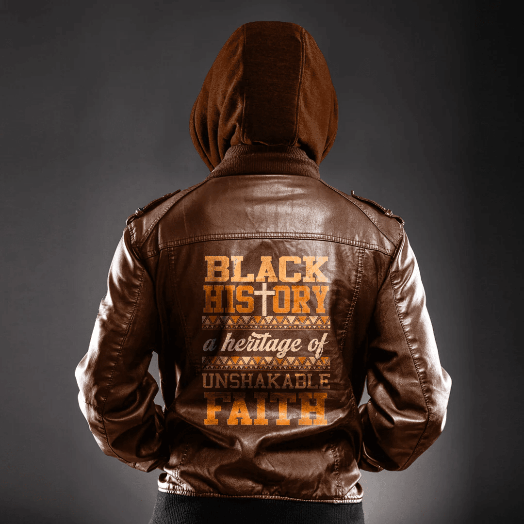Africa Zone Clothing - Christian Melanin Unshakeable Faith Black History Juneteenth Leather Jacket A35