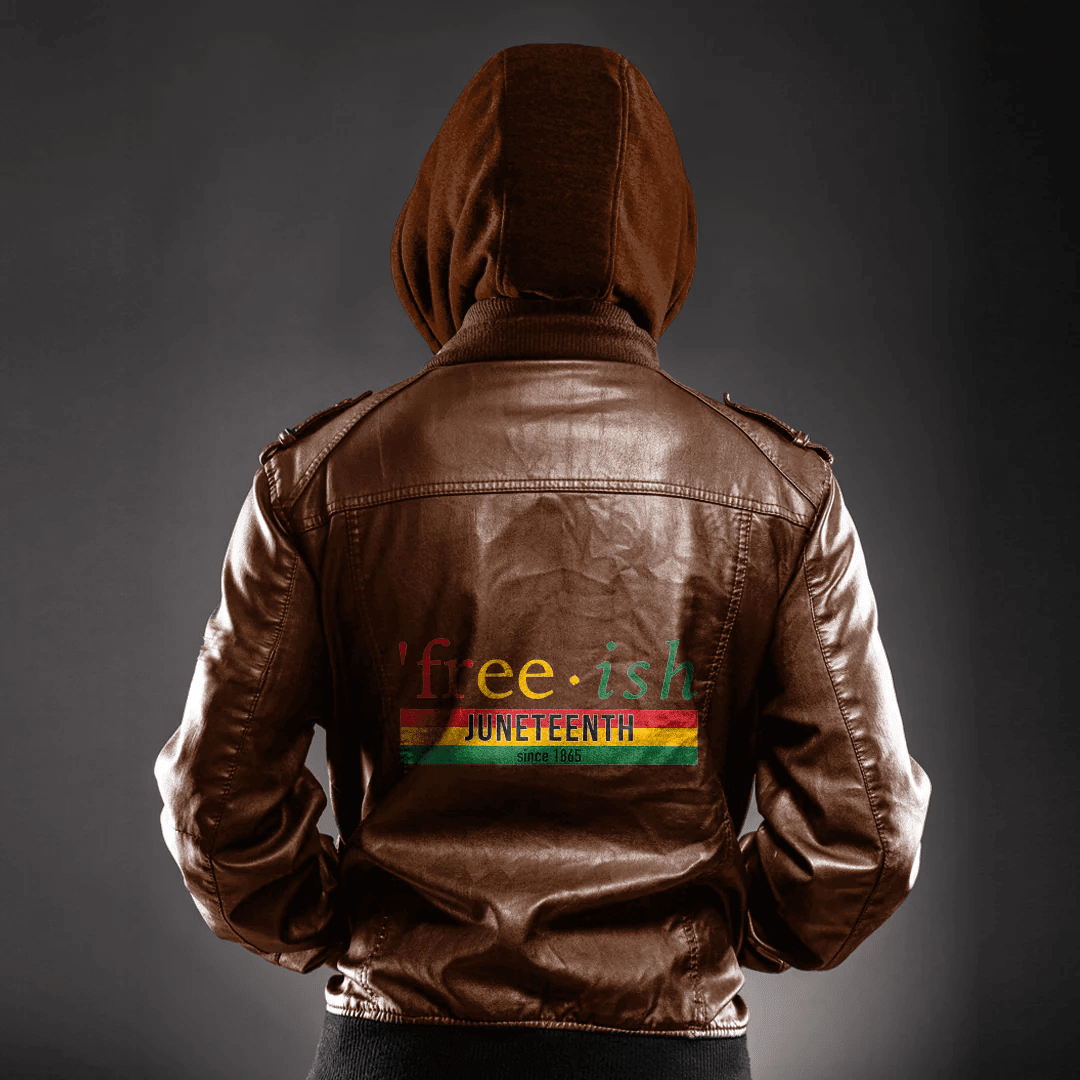Africa Zone Clothing - Free ish Since 1865 Juneteenth Black Freedom 1865 Leather Jacket A35