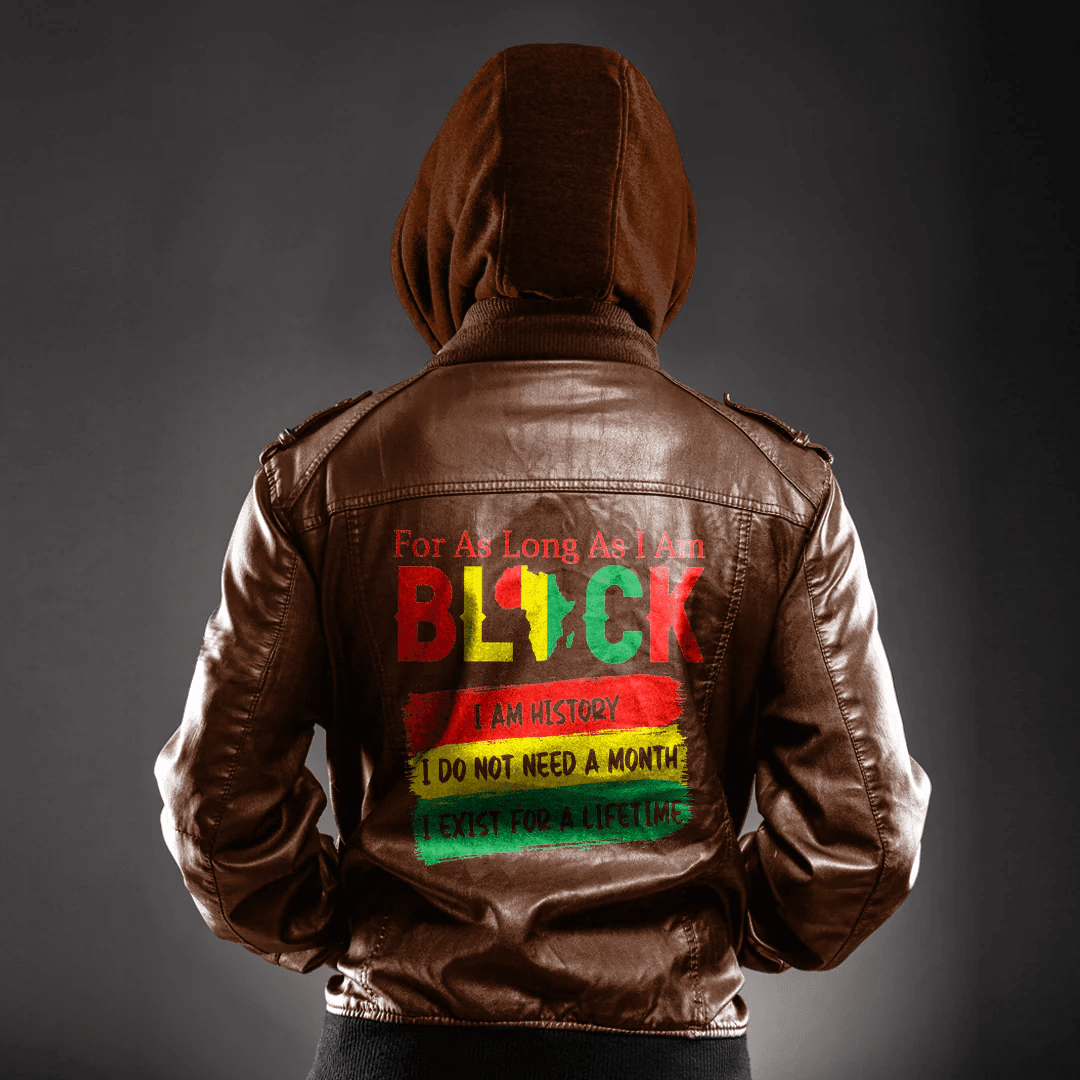 Africa Zone Clothing - Black History Month For As Long As I Am Black Leather Jacket A35