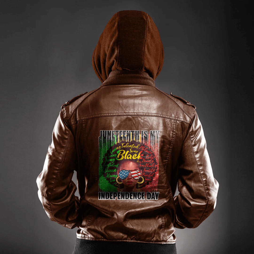 Africa Zone Clothing - Juneteenth is My Independence Day Not July 4th   Black Queen Leather Jacket A35