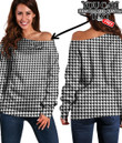 Women's Off Shoulder Sweatshirt - Houndstooth Vintage Pattern Style Best Gift For Women - Gifts She'll Love A7 | Africazone