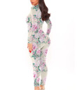 Women's Long-Sleeved High-Neck Jumpsuit With Zipper - Luxury Roses Peonies Watercolor Best Gift For Women - Gifts She'll Love A7