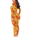 Women's Long-Sleeved High-Neck Jumpsuit With Zipper - Orange Tropical Flowers Best Gift For Women - Gifts She'll Love A7