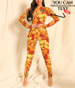Women's Long-Sleeved High-Neck Jumpsuit With Zipper - Orange Tropical Flowers Best Gift For Women - Gifts She'll Love A7 | Africazone