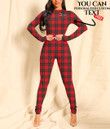 Women's Long-Sleeved High-Neck Jumpsuit With Zipper - Tartan Red and Black Best Gift For Women - Gifts She'll Love A7 | Africazone