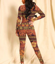 Women's Long-Sleeved High-Neck Jumpsuit With Zipper - Hibiscus Tribal Fabric Abstract Vintage Best Gift For Women - Gifts She'll Love A7