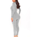Women's Long-Sleeved High-Neck Jumpsuit With Zipper - Houndstooth Pattern Style Best Gift For Women - Gifts She'll Love A7