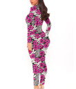 Women's Long-Sleeved High-Neck Jumpsuit With Zipper - Hibiscus Flower With Tropical Leaf Best Gift For Women - Gifts She'll Love A7