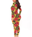 Women's Long-Sleeved High-Neck Jumpsuit With Zipper - Tropical Flowers And Palm Leaves Best Gift For Women - Gifts She'll Love A7