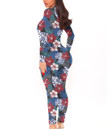 Women's Long-Sleeved High-Neck Jumpsuit With Zipper - Pattern Of Hibiscus Best Gift For Women - Gifts She'll Love A7
