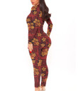 Women's Long-Sleeved High-Neck Jumpsuit With Zipper - Hawaiian Tribal Elements And Hibiscus Flowers Best Gift For Women - Gifts She'll Love A7