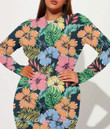 Women's Long-Sleeved High-Neck Jumpsuit With Zipper - Hibiscus Flowers And Tropical Leaves Best Gift For Women - Gifts She'll Love A7