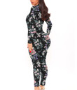 Women's Long-Sleeved High-Neck Jumpsuit With Zipper - Trendy Bright Floral Pattern In The Many Kind Of Flowers Best Gift For Women - Gifts She'll Love A7