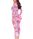 Women's Long-Sleeved High-Neck Jumpsuit With Zipper - Hibiscus Pink Tropical Best Gift For Women - Gifts She'll Love A7